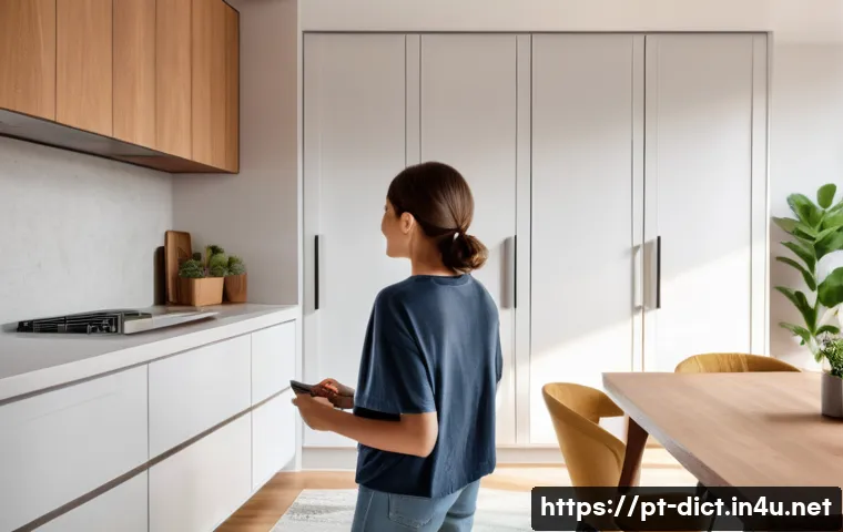 IoT 용어집 - **Prompt 1: "The Smart Home Ecosystem"**
A wide shot of a modern, inviting living room and kitch...