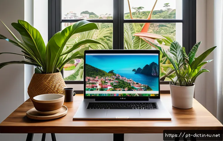 검색 최적화 용어집 - A modern home office setup in Brazil, featuring a sleek laptop displaying SEO analytics and keyword ...