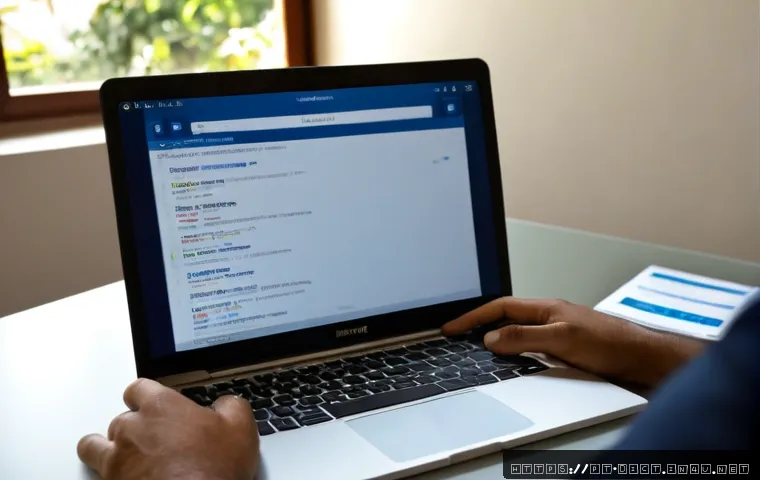 용어집 검색 기능 - Photorealistic close-up of a Brazilian Portuguese-speaking office worker using a laptop with a clean...